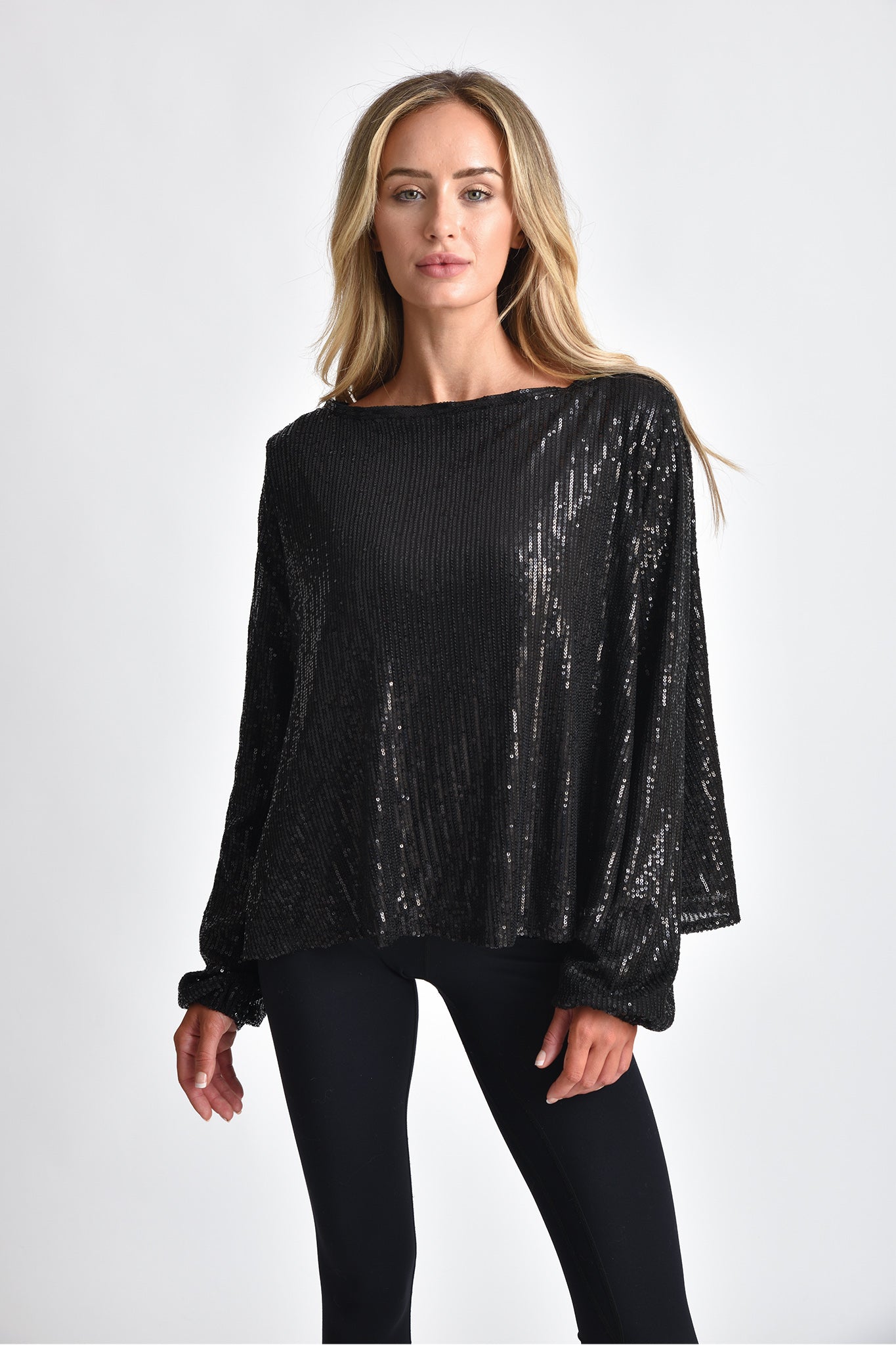 Sparkly black long sleeve hot sale top