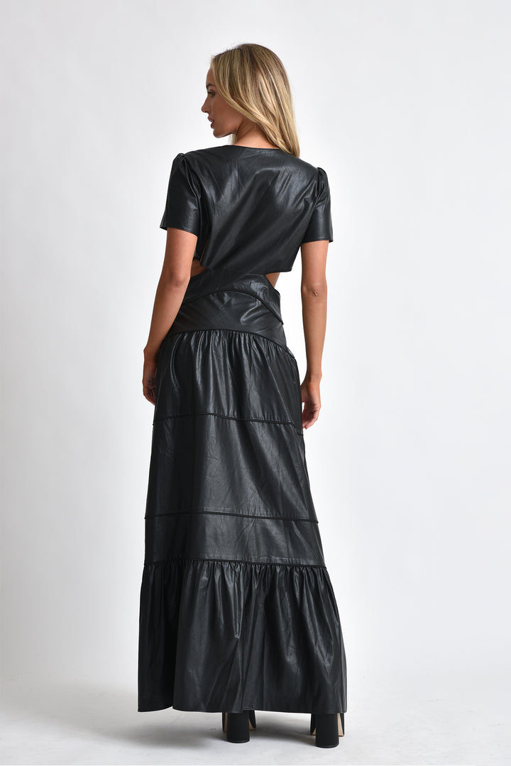 black faux leather maxi dress
