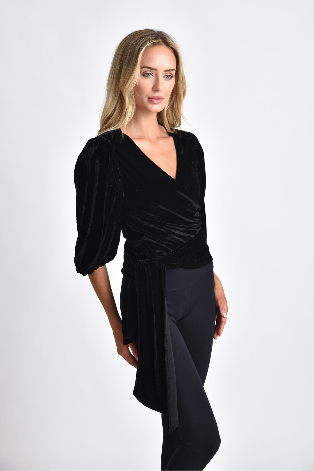 black velvet wrap top
